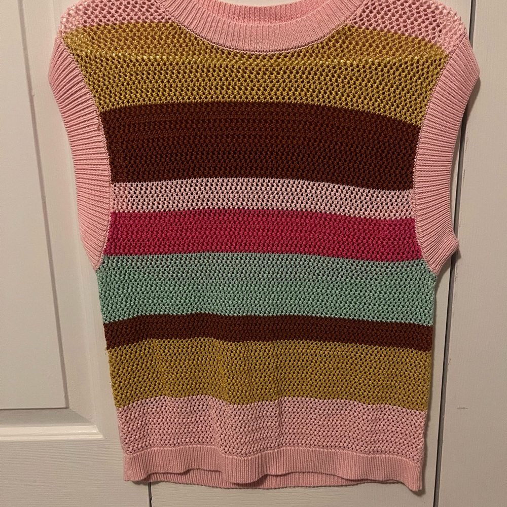 Women’s Multi Color Striped Knit Sleeveless Sweater - Size Small